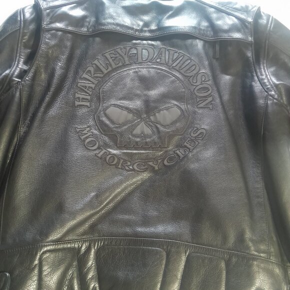 Mens Harley Davidson 3 in 1 reflective Willie G Skull Leather Jacket - Picture 7 of 14